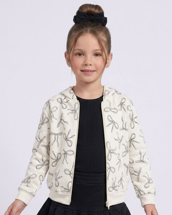 Jaqueta Moletom Infantil com Capuz Laços Off White 10