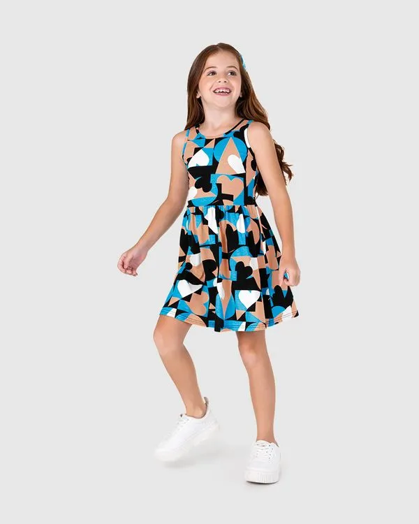 Vestido Infantil Estampado Em Algodão Malwee Kids Azul - 18