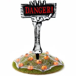 Estaca de Halloween Beware ou Danger Decoração Cemitério Zumbi Jardim Quintal Vaso prata