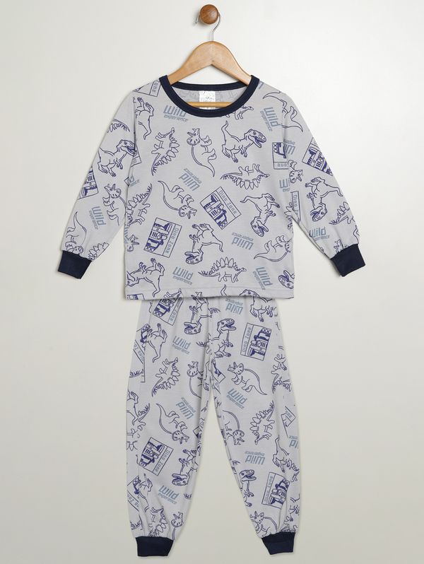 Pijama Longo Estampado Infantil Para Menino - CINZA 4