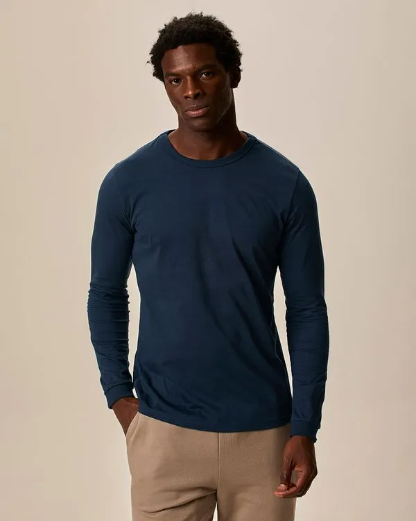 Camiseta Básica Masculina Punho Aplicado Em Algodão Azul - M