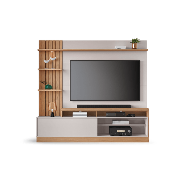 Estante Home Theater em MDP para TV de até 65'', 4 Prateleiras, 1 Porta - Maceio Freijo / Off White