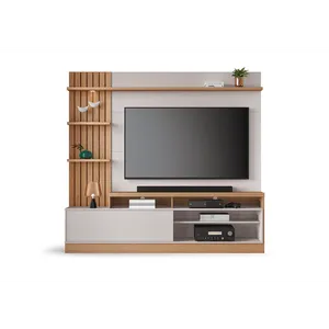 Estante Home Theater em MDP para TV de até 65'', 4 Prateleiras, 1 Porta - Maceio Freijo / Off White