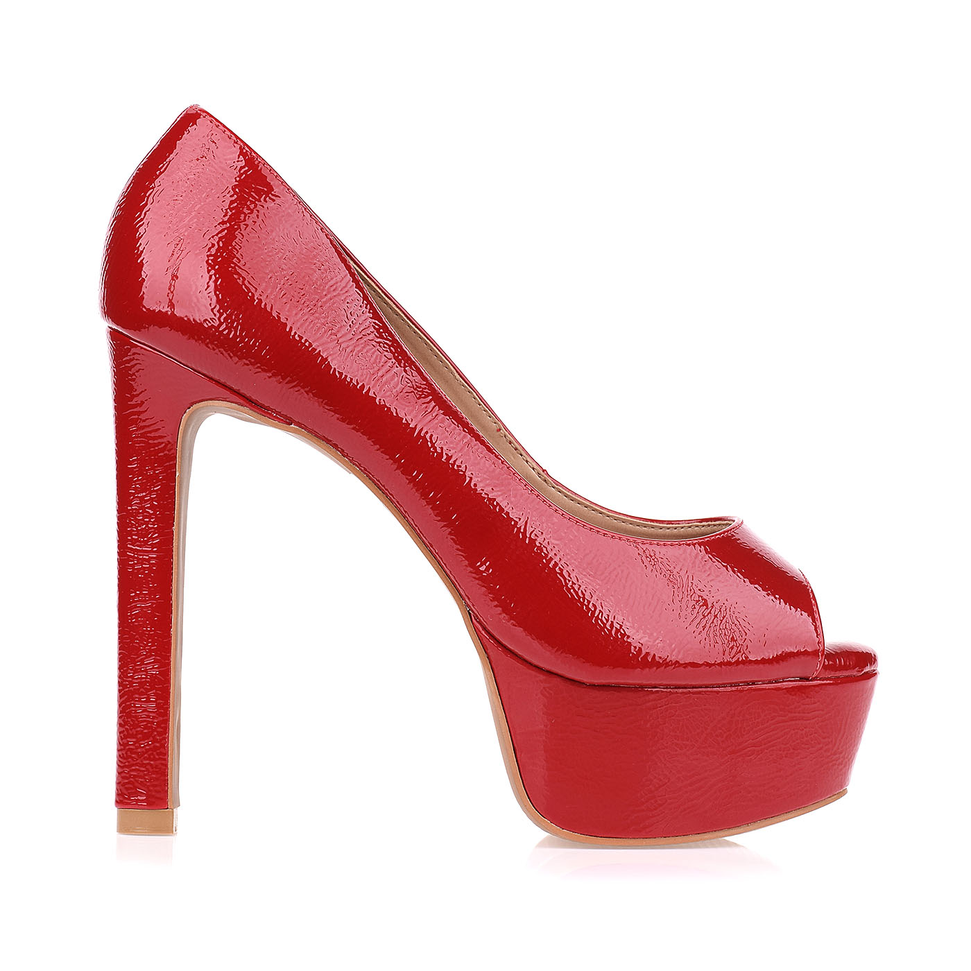 Meia Pata Salto Alto Verniz Molhado Vermelho