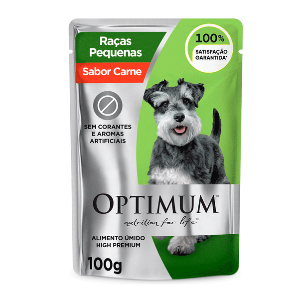 Ração Úmida Optimum Sachê para Cães Adultos Raças Pequenas e Minis Carne 100 g