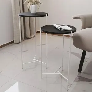 Mesa Lateral Redonda Áquila Branca E Tampo Preto Preto