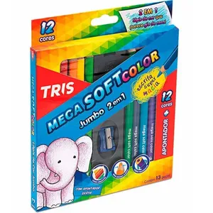 Lápis De Cor Tris Jumbo Mega Soft Color 12 Cores Com Apontador - 682341