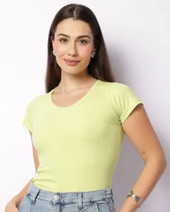 Blusa Feminina Manga Curta Canelada Verde G
