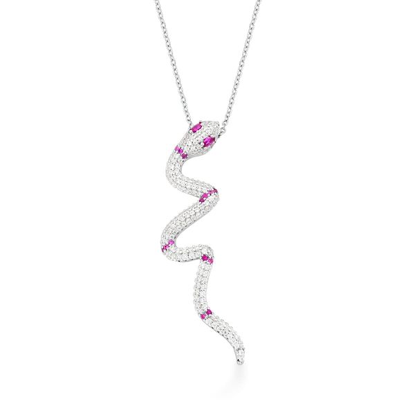 Colar Cobra Serpente banhado em ródio com zirconias e marsala