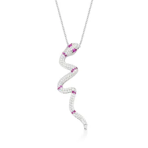 Colar Cobra Serpente banhado em ródio com zirconias e marsala