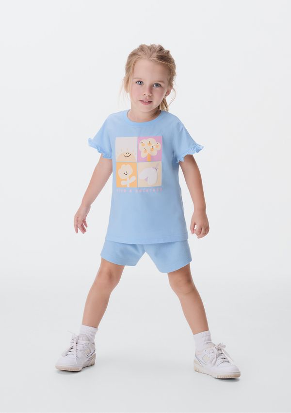 Conjunto Curto Infantil Menina Toddler Estampado - Azul 001