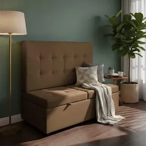 Canto Alemão Recamier Bau + Painel Madri 120cm Corino Marrom - Inova Decor