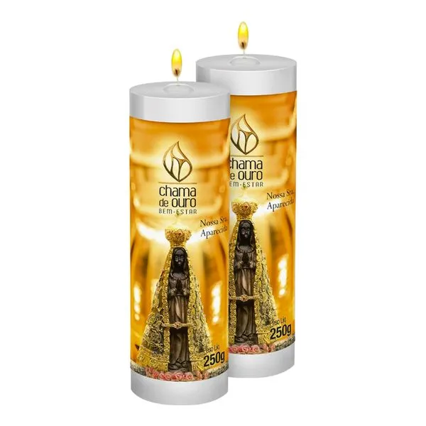 Kit 2 Velas Votiva Nossa Senhora Aparecida Branca 250g - Chama de Ouro