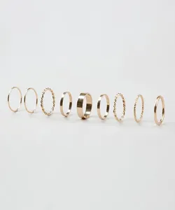 Kit de 9 Anéis Femininos Dourado M