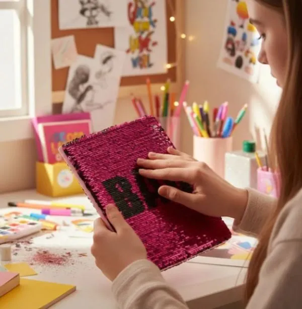 Agenda Mágica Bad Girl - Pink & Black Lantejoulas Reversíveis)
