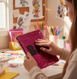 Agenda Mágica Bad Girl - Pink & Black Lantejoulas Reversíveis)