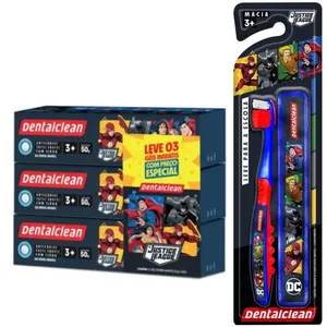 ESCOVA ESCOLAR + 3 GEL DENTAL HEROIS COM FLUOR - DENTALCLEAN