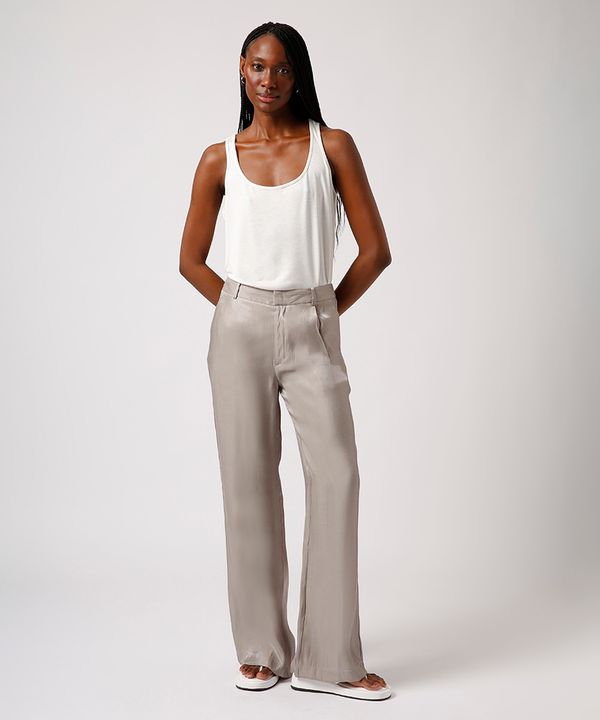 calça de alfaiataria acetinada mindset cinza 44