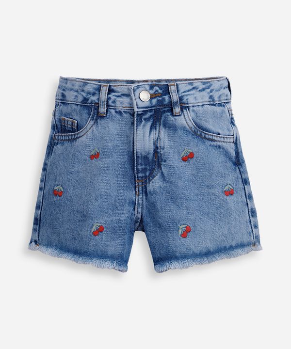 short mom infantil jeans bordado cerejas azul 4