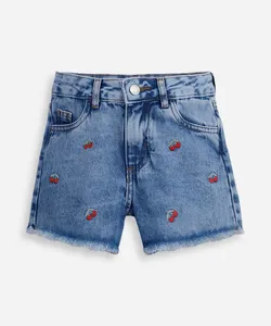 short mom infantil jeans bordado cerejas azul 6
