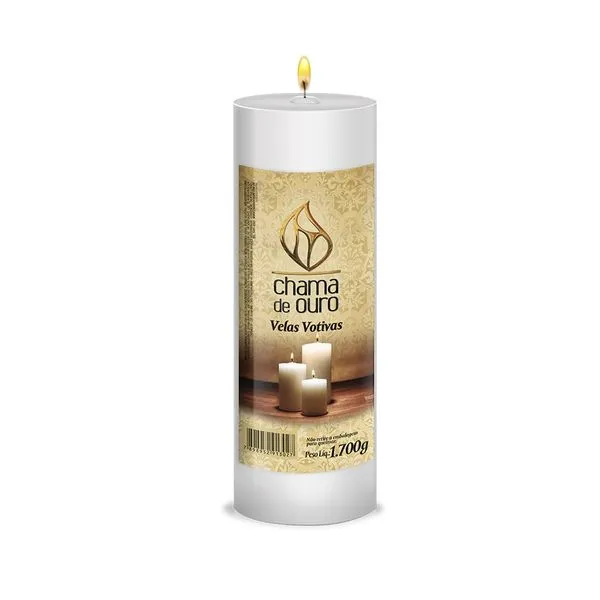 Vela Votiva 21 Dias Premium Branca 1700g - Chama de Ouro