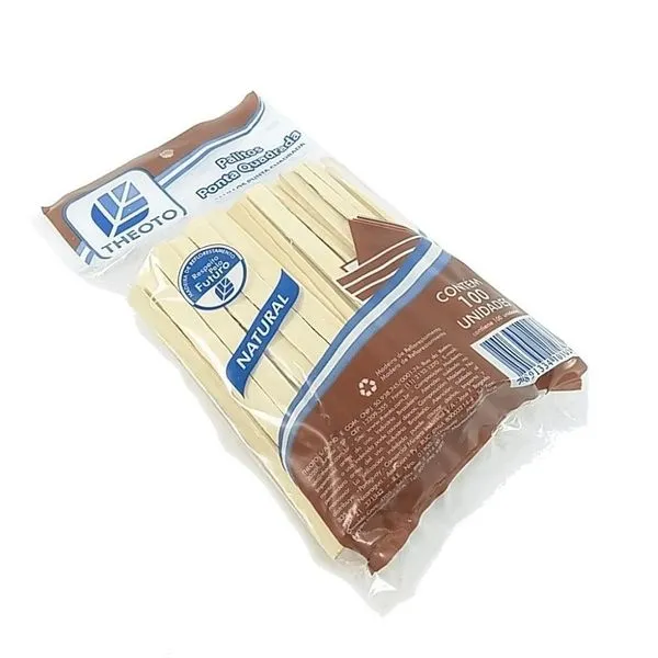 Palito De Picolé Theoto Natural 100 Unidades