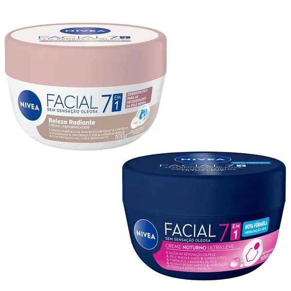 Kit Creme Hidratante Facial Nívea Noturno e Creme Hidratante Facial Nívea Pele Negra 100g