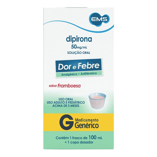 Analgésico e Antitérmico Dipirona Monoidratada 50mg/ml Genérico EMS Sabor Framboesa 100ml Solução Oral