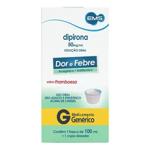Analgésico e Antitérmico Dipirona Monoidratada 50mg/ml Genérico EMS Sabor Framboesa 100ml Solução Oral