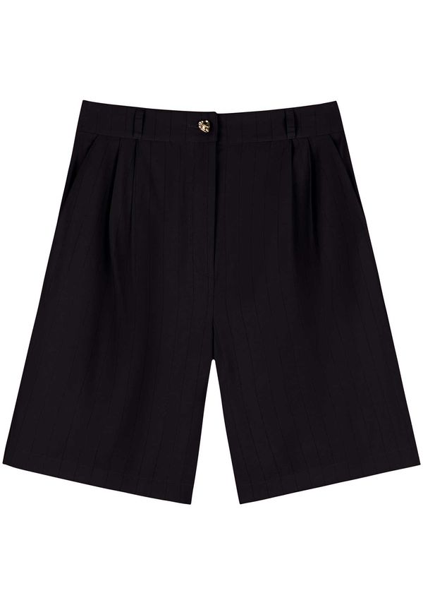 Shorts De Cintura Alta Riscas De Giz Em Tecido Alfaiataria PRETO PP