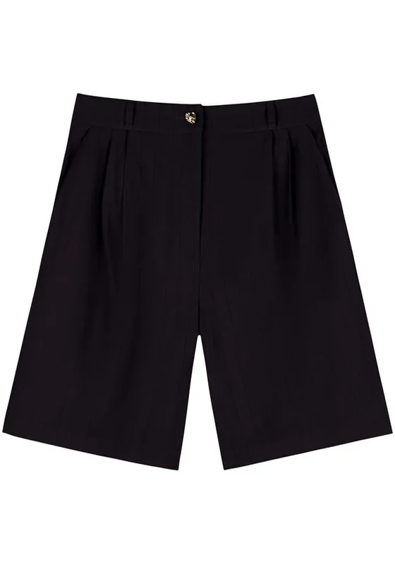 Shorts De Cintura Alta Riscas De Giz Em Tecido Alfaiataria PRETO PP
