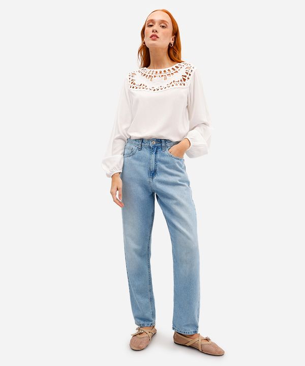 calça mom feminina jeans cintura alta azul 38