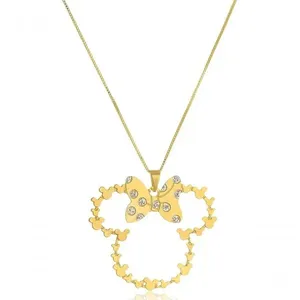 Colar Floratta Joias Personalizado Minnie Vazado com Zircônia Banhado em Ouro 18k Dourado Infantil Colar Floratta Joias Minnie Vazado com Zircônia Banhado em Ouro 18k Dourado Infantil