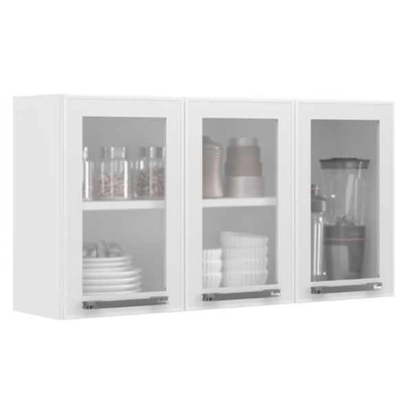 Armário Aéreo Triplo Itatiaia Florença com 3 Portas e 2 Prateleiras - 105cm de largura Branco