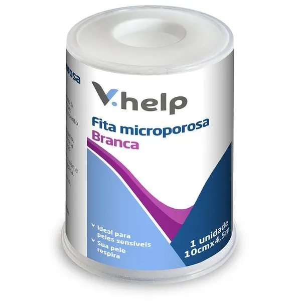 Fita Microporosa Branca V.help 1 unidade 10cm x 4,5m