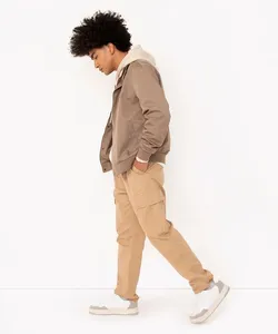 calça de sarja wide leg cargo bege 38