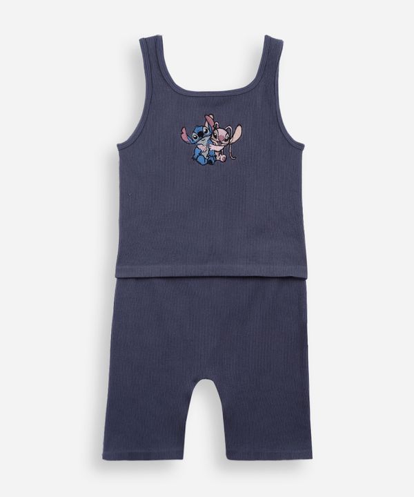 conjunto curto infantil canelado stitch e angel cinza 12