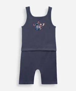 conjunto curto infantil canelado stitch e angel cinza 6