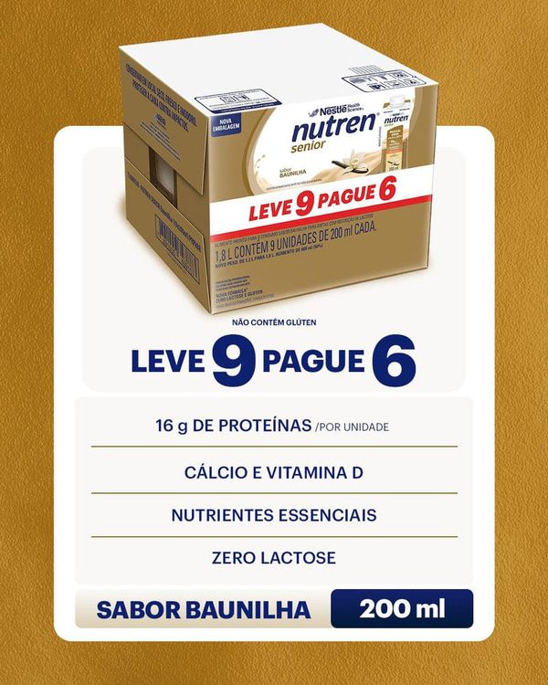 Complemento Alimentar Nutren Senior Baunilha com 9 Unidades de 200ml