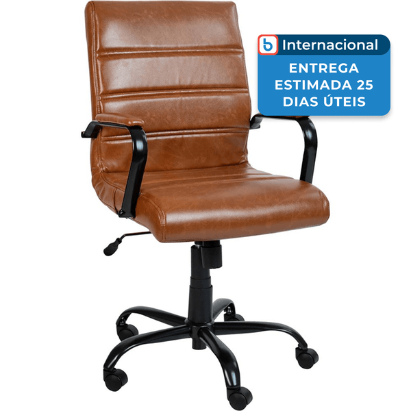 Cadeira De Escritório De Couro Com Encosto Médio Flash Marrom E Preto A-MBI