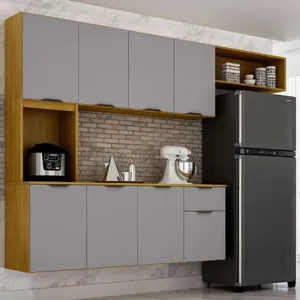 Armário de Cozinha Suspenso Nara 300CM 8 Portas MDF Giratória Cinza Anyben