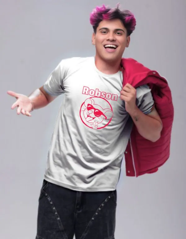 Camiseta de Algodão Dos Rosa Branca Símbolo Robson 14 / Branco