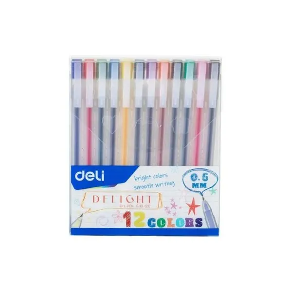 Caneta Em Gel Deli 0,5mm 12 Cores 6506 (MP)