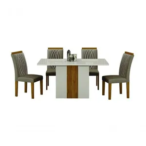 Conjunto De Mesa De Jantar Doha Off White E Freijó E 6 Cadeiras Juli Camurça
