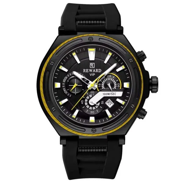 Relógio Masculino Design Robusto Esportivo De Quartzo 3bar à Prova D´agua Preto Amarelo