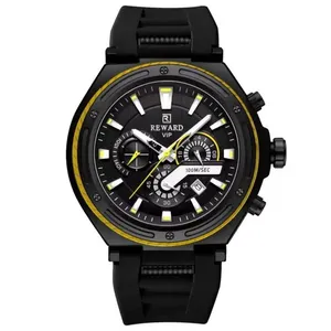 Relógio Masculino Design Robusto Esportivo De Quartzo 3bar à Prova D´agua Preto Amarelo
