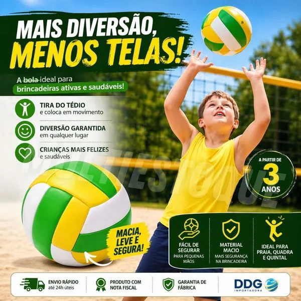 Bola Infantil de Vôlei em Vinil Inflável DDG5101 Brinquedo Macio para Criança 3+ DDG Toys Bola Infantil de Vôlei em Vinil Inflável DDG5101 para Criança 3+ DDG Toys