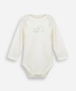 body infantil de algodão peruano estampado manga longa off white 3-6