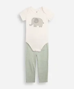 conjunto de algodão infantil elefante xadrez verde 6-9