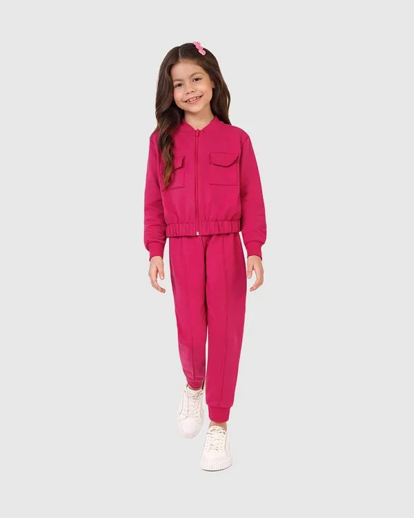 Conjunto Infantil Menina Jaqueta Box E Calça Jogger Em Moletinho Malwee Kids Rosa - 18